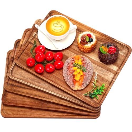 Roowest 5 Pack Solid Acacia Wood Serving Trays for Laser Engraving Rectangular Wooden Board for Food Appetizer Serving Tray Plates for Vegetables Fruit Cheese Housewarming Gifts(14 x 10 Inch) - size: 14 X 10 Inch