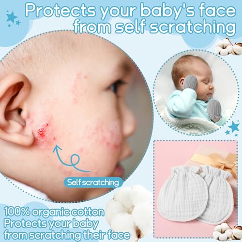 Newborn Baby Muslin Mittens 0-6 Months No Scratch Elastic Wrist Soft Breathable Gloves Bulk Cotton for Infant - color: Fresh Color