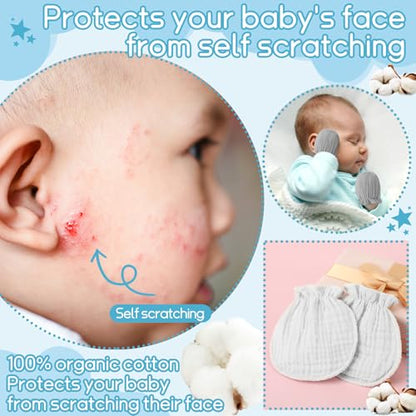 Newborn Baby Muslin Mittens 0-6 Months No Scratch Elastic Wrist Soft Breathable Gloves Bulk Cotton for Infant - color: Fresh Color