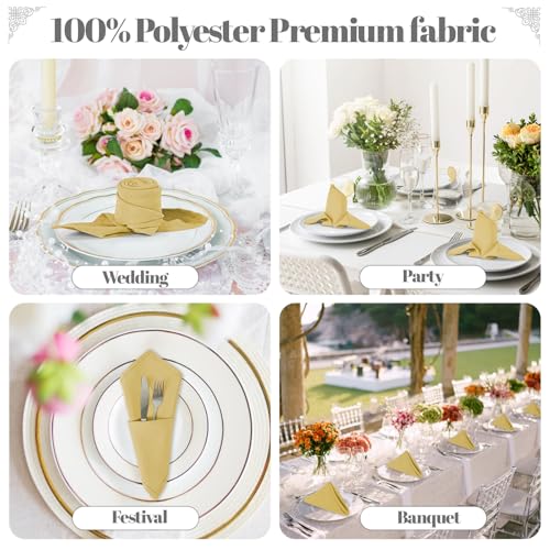 PLOYMONO Gold Heavy Duty Cloth Napkins - 17 x 17 Inch Solid Washable Polyester Dinner Napkins - Set of 8 Napkins with Hemmed Edges - Great for Weddings, Parties, Banquets Dinner & More - color: Gold