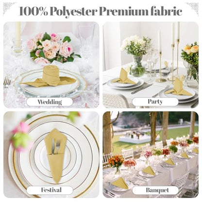 PLOYMONO Gold Heavy Duty Cloth Napkins - 17 x 17 Inch Solid Washable Polyester Dinner Napkins - Set of 8 Napkins with Hemmed Edges - Great for Weddings, Parties, Banquets Dinner & More - color: Gold