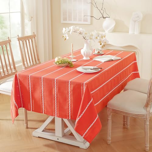 Chassic 60 x 60 inches Farmhouse Style Linen tablecloths, Wrinkle Resistant Washable Dining Room Table Cloths for Square Tables - Hemstitch Maple Orange - color: Hemstitch Maple Orange, size: 60" x 60" (Square)