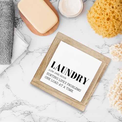 Laundry Definition Wood Sign, Modern Farmhouse Laundry Room Decor, Country Style Home Decor, Table Art Sign for Wash House, Rustic Wooden Plaque Signs, Housewarming Gift - color: Color20