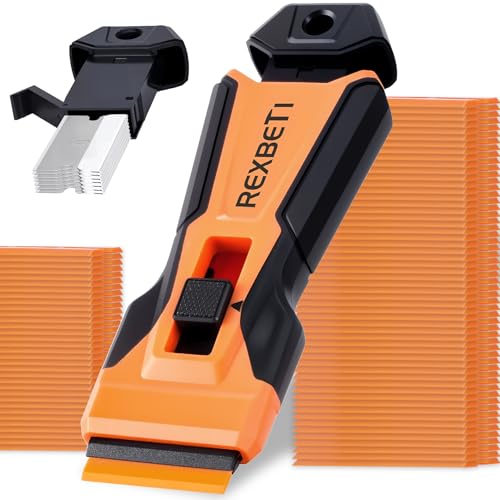 REXBETI Razor Blade Scraper Tool, 1 Pack Razor Scraper with Extra 157Pcs Razor Blades -7Pcs Metal and 150Pcs Plastic Blades, Cleaning Scraper Tool, Cooktop, Paint, Glass Scraper - style: Upgraded 1 Pack
