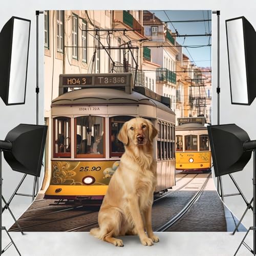 Lisbon Tram Backdrop Background for Photography 5x7ft Photobooth Professional Photo Backdrop Curtains Video Photography Studio Photo Backgrounds Banner Booth Background Screen Parties - color: Lisbon Tram