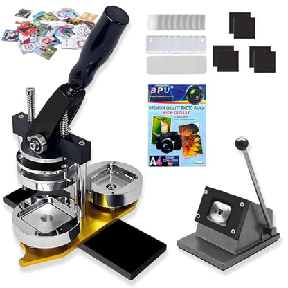 2x2 in Square Photo Fridge Magnet Maker Machine with Picture Cutter, DIY Custom Badge Maker, Includes 100 Sheets of Photo Paper+100 Sets of Consumables