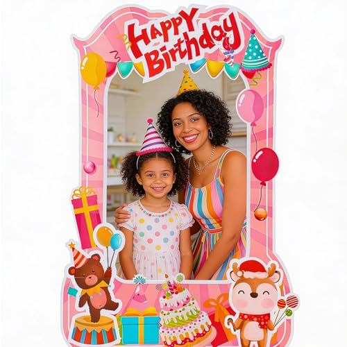 EARTHSON 6 Ft x 4 Ft Happy Birthday Photo Booth Box Photo Cutout Stand in Life-Size Cardboard Frame Prop for Birthday Party Supplies