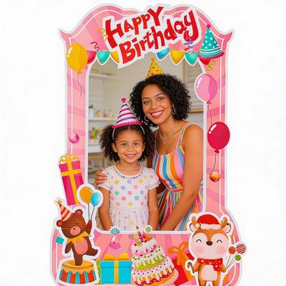 EARTHSON 6 Ft x 4 Ft Happy Birthday Photo Booth Box Photo Cutout Stand in Life-Size Cardboard Frame Prop for Birthday Party Supplies