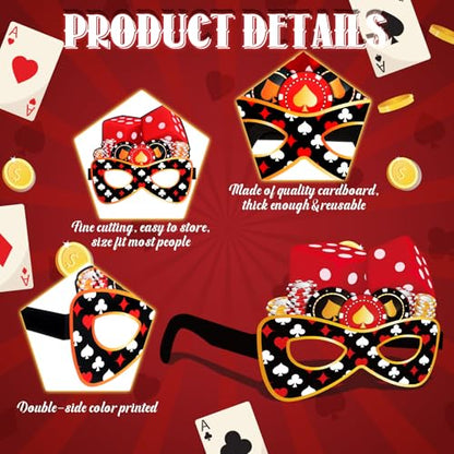 32 Pcs Casino Night Decorations Las Vegas Casino Glasses Paper Eyeglasses Poker Dice Selfie Photo Booth Props Kit Las Vegas Game Night Birthday Party Favors Supplies - style: Casino Night