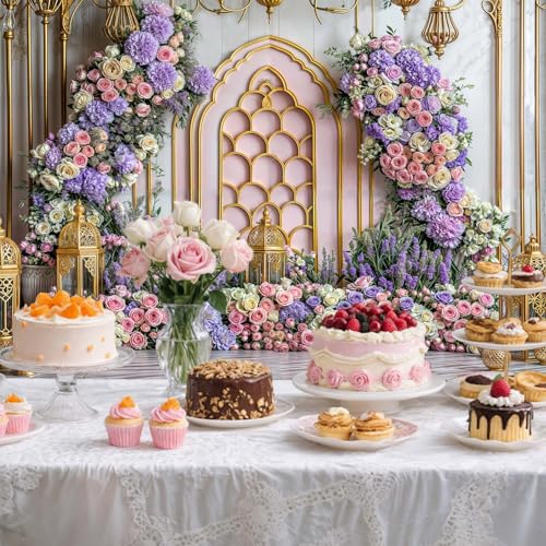 5X3ft Arabian Moroccan Party Backdrop, Moroccan Purple Floral Luxurious Golden Palace Wall Photo Backdrop for Princess Wedding Birthday Baby Shower Party Background Decorations Photo Studio Props,4 - color: Multi4, size: 5 x 3 ft