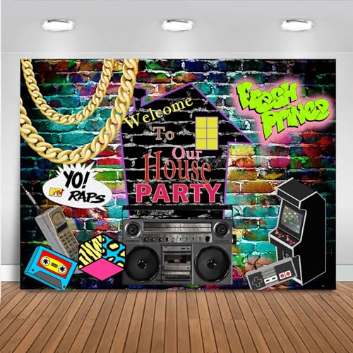 Mocsicka Hip Hop Graffiti Theme Photography Backdrops 80's 90's Colorful Brick Wall Photo Booth Retro Music Rock Punk Party Banner Decorations Studio Props (6x4ft) - size: 6x4ft