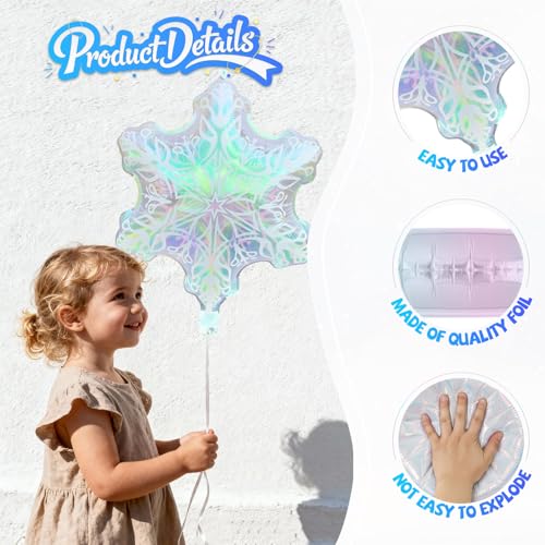 Biapian Snowflakes Balloons Set, Large Snowflake Shaped Foil Balloon, Blue Purple Silver Iridescent Snow Balloons for Ice Snow Princess Themed Birthday Party Decorations Winter New Year Decorations - style: Snowflake