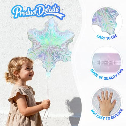 Biapian Snowflakes Balloons Set, Large Snowflake Shaped Foil Balloon, Blue Purple Silver Iridescent Snow Balloons for Ice Snow Princess Themed Birthday Party Decorations Winter New Year Decorations - style: Snowflake