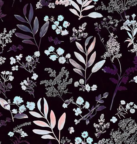 Laatse Vintage Purple Wallpaper Peel and Stick Dark Floral Wallpaper 17.5'' x 118'' Purple Leaf Contact Paper Vinyl Waterproof Self Adhesive Boho Botanical Wall Paper for Bedroom Cabinet Décor - color: Dark Purple, size: 118" x 17.5"