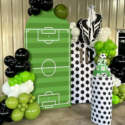 VitalCozy 7.2ft Soccer Field Birthday Party Arch Backdrop Cover Soccer Photography Backdrops Spandex Fitted Arch Stand Covers for Rugby Balloons Birthday Parties - style: Soccer
