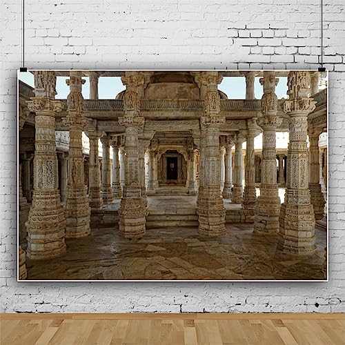 Leyiyi 20x10ft Ancient Indian Temple Photography Backdrop Beautiful Magical Old Indian Temple Background Columns Carved Wall Great Marble Columns Sculptures Backdrop Indian Vinyl Photo Studio Props - size: 20x10ft
