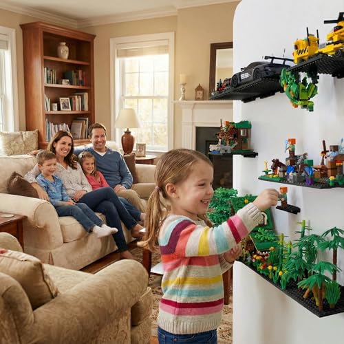 LRANFOW 6 Pack Wall Display Shelf for Lego Standard Bricks, 4x5 inch Dual-Sided, 16x13 Studs 4.8-4.9mm, Supports Up to 2 lbs with Screw, Baseplate Floating Shelves for Builders Room Decor - color: Black