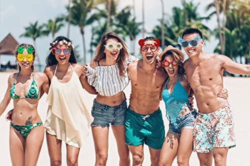 FINGOOO Hawaiian Luau Party Sunglasses, 6 Pairs Summer Pool Tropical Beach Funny Sunglasses Glasses for Adults Kids Luau Party Favors