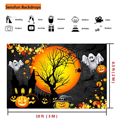 Sensfun Halloween Backdrop for Moon Night Pumpkin Ghost Castle Photography Background Kids Adult Trick Or Treat Party Banner Photobooth Supplies 10x6.5ft - size: 10X6.5ft