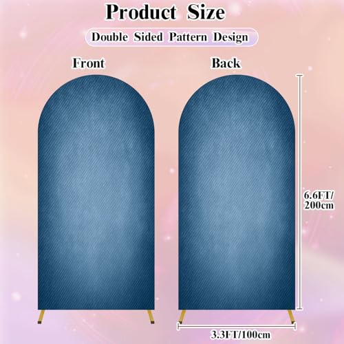 6.6FT Wedding Arch Backdrop Cover Blue Jeans Fabric Texture Spandex Fitted Fabric Round Top Stretchy Stand Covers for Baby Shower Birthday Party Decoration - color: Color8, size: 6.6x3.3 FT
