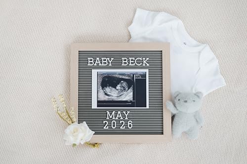 Pearhead Felt Wooden Letterboard Set - Ideal Photo Sharing Prop for Baby Announcements, Milestone Keepsake, Custom Message Board and Shower Gift - Includes 188 Letters, Numbers, and Symbols - 10" x 10" Gray - color: Gray Felt Letterboard