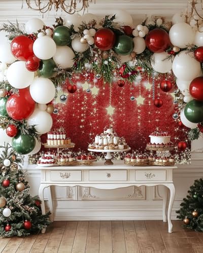 Mocsicka Christmas Backdrop Red Ball Xmas Merry Christams Party Decorations for Family Holiday Christmas for Photography Photo Booth Props (Red, 10x8ft(120"x96")) - size: 10x8ft(120"x96")