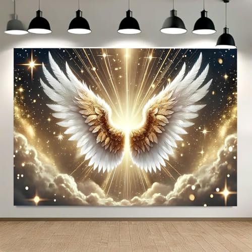 Platinum Gradient Angel Wings Birthday Backdrop Deep Starry Sky Golden Holy Light Clouds Baby Pregnant Bride Pregnant Bride Photography for Weddings Coming-of-Age Ceremonies(B, 9X6FT) - color: B, size: 9X6FT