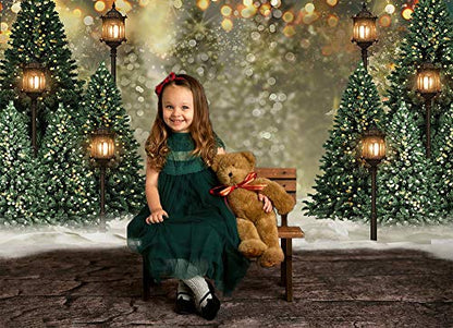 Mocsicka Winter Forest Landscape Backdrop Snowy Christmas Pine Tree Halo Spots Photography Background Winter Wonderland Forest Family Party Wall Decoration Photo Studio Props (5x3ft) - size: 5x3ft