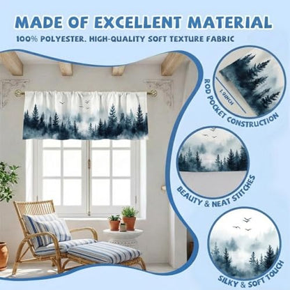 Misty Forest Curtain, Two-Pack, Mist Mountain Bird Watercolor Landscape,Applicable to Bathroom, Bedroom, 54x18 inches. - color: Misty Forest