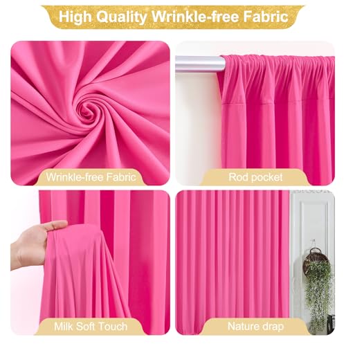 24x10FT Hot Pink Backdrop Curtains for Wedding Parties, Wrinkle Free Polyester Photography Backdrop Drapes for Wedding Baby Shower Birthday Parties Stage Background Stand Decorations 4x10ft,6 Panels - color: Hot Pink, size: W4' x H10'(6 Panels)