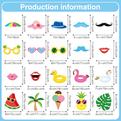 33Pcs Pool Party Photo Booth Props with Blue Frame, Summer Photo Booth Props for Hello Summer Pool Party Decorations, Hello Summer Beach Party Decorations