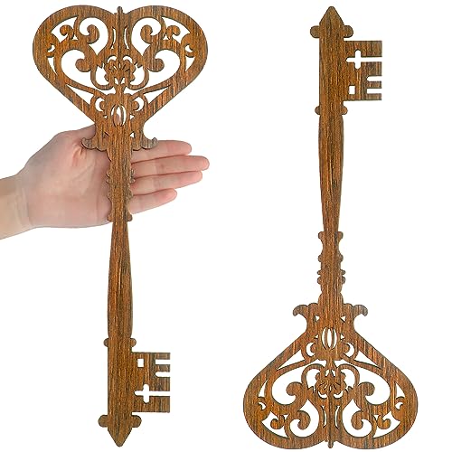 Chunful 2 Pcs Keys Wall Art Large Skeleton Key Sign Vintage Antique Wooden Farmhouse Wall Sign for Bedroom (13.78 x 5.91 Inch, Brown) - color: Brown, size: 13.78 x 5.91 Inch