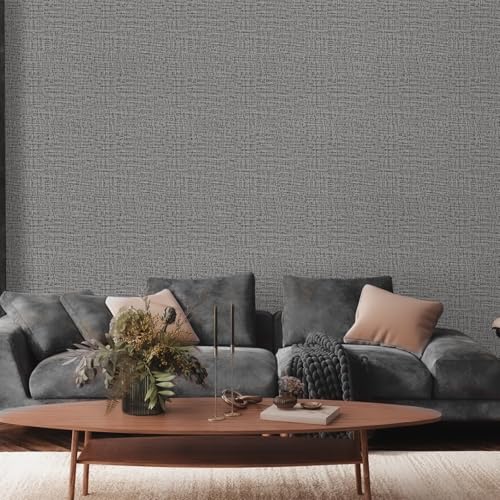TANONE Dark Gray Wallpaper PVC Self-Adhesive Peel and Stick DIY Wallpaper Faux Imitation Cloth Vinyl Film Wall Paper Solid Color Decorate Furniture (15.8 in X 118 in) - color: Dark Gray, size: 15.8" x 118"