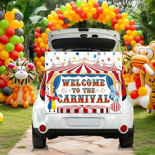 Remagr Halloween Carnival Trunk or Treat Car Decorations 59 x 39 Inch Circus Carnival Backdrop for SUV Car Banner Outdoor Theme Party Decor Photo Props - size: 59 x 39 Inch