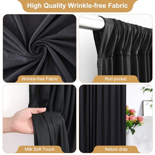 8x10FT Black Backdrop Curtains for Wedding Parties, Wrinkle Free Polyester Photo Backdrop Drapes for Graduation Photography Baby Shower Birthday Stage Background Stand Decorations 4x10ft,2 Panels - color: Black, size: W4' x H10'(2 Panels)