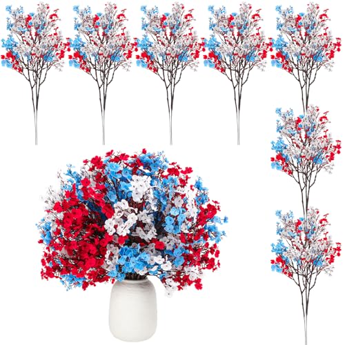 21 Pcs 4th of July Artificial Flowers, Bright red, Dark Blue, White Patriotic Decorations Fake Flowers Home Decor Floral Arrangement for Veterans Day - color: Bright Red, Dark Blue, White