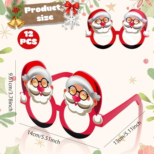 Christmas Party Decorations - 12 PCS Paper Eyeglasses | Christmas Accessories Shirts Outfits - Stocking Stuffers for Women | White Elephant Gifts for Adults - Xmas Games Crafts Party Favors for Kids - color: Green Red White
