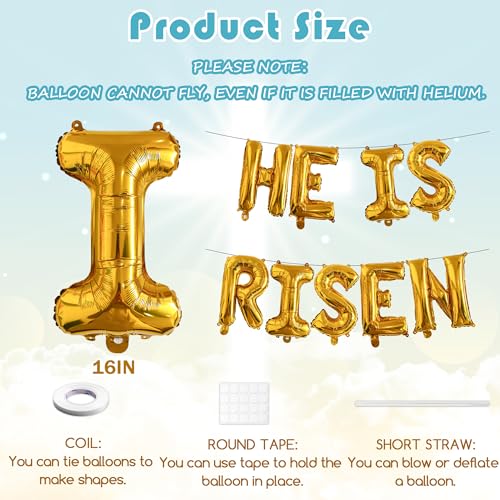 Easter-Balloon He Is Risen Gold Letter Balloons 9PCS 16in Foil Banner Easter Spring Party Decoration Celebration Mantle Fireplace Wall Backdrop Supply
