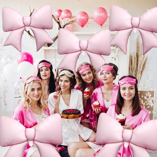 Biapian 6 Pcs Pink Bow Balloons, 38 Inch Giant Bow Foil Balloons, Elegant Pink Aluminum Balloon for Girls Women Bow Themed Birthday Bridal Baby Shower Wedding Bachelorette Princess Party Decorations - style: Pink Bow