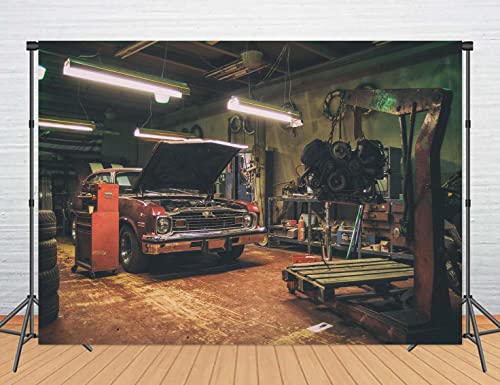 Old Garage Backdrops for Photography, 5x3FT Car Repair Backgrounds, Themed Party Portrait Photo Shooting Props MBMYLU1 - size: polyester-5x3ft