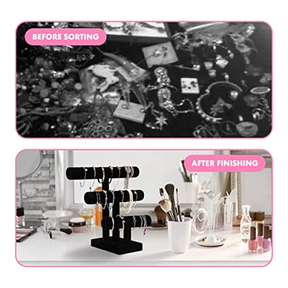 PowerKing 3 Tier Jewelry Organizer Stand, Detachable Bracelet Display Stand and Holder,Black Velvet Jewelry Display Organizer for Bracelet Watch - style: Black High 3 Tier