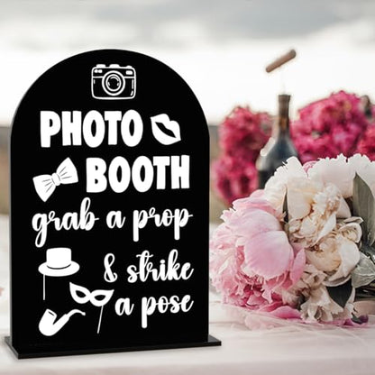 Photo Booth Sign Wedding Engagement Bridal Shower Background Table for Indoor Outdoor Ceremony Party Theme Event Photography Props Desk Acrylic Decor
