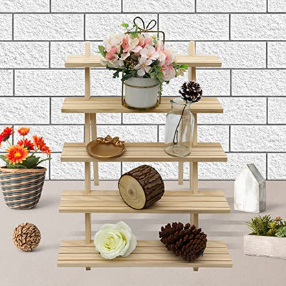 101pcs 5-Tier Wood Earring Display Stand, Retail Display Riser Earring, Ring Holder Stand, Removable Countertop Small Merchandise Display Stand with 100 Pcs Earring Card (Wood color) - color: Wood