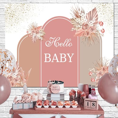 Sensfun Dusty Pink Baby Shower Backdrop Boho Baby Shower Decorations Blush Brown Pampas Floral Oh Baby Banner Photography Background for Boy Girls Gender Neutral Party Supplies Photo Booth Props 8x6ft - size: 8X6ft