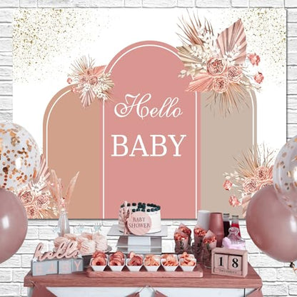 Sensfun Dusty Pink Baby Shower Backdrop Boho Baby Shower Decoration Blush Brown Pampas Floral Oh Baby Banner Photography Background for Boy Girl Gender Neutral Party Supplies Photobooth Props 10x6.5ft - size: 10X6.5ft