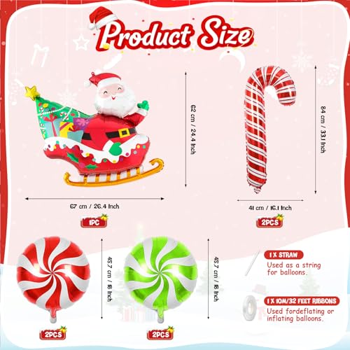 Biapian Christmas Balloons Decorations, Large Santa Claus Balloons Foil Red Green Windmill Candy Cane Balloon Helium for s Christmas Baby Shower Holiday Xmas New Year Birthday Party Decorations - style: Santa Claus
