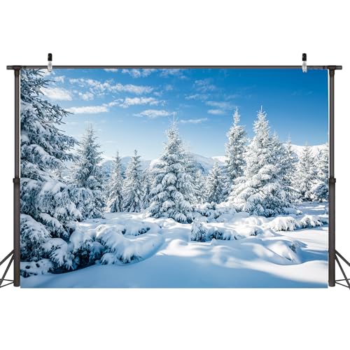 Winter Snow Forest Backdrop 8x6 FT Snowy Forest Background Banner Family Party Decorations Christmas Backdrop New Year Decor for Photo Booth Indoor Outdoor - color: White-BlueSky, size: 8x6 FT
