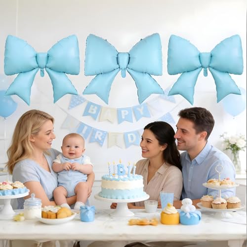 Blue Bow Balloons 38 Inch, Light Blue Giant Bow Shaped Foil Mylar Balloons for Girls Women Birthday Baby Boy Shower Bridal Shower Bachelorette Wedding Engagement Coquette Party Decorations - color: Blue, size: 38inch