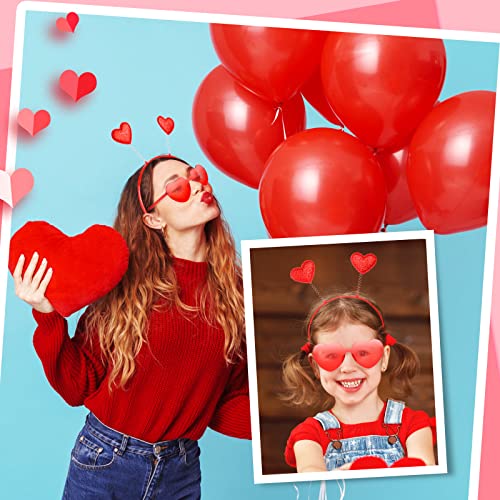 MTLEE 24 Pcs Valentines Heart Head Boppers Headbands and Heart Shape Sunglasses Valentines Party Supplies Wedding Photo Prop - color: Red
