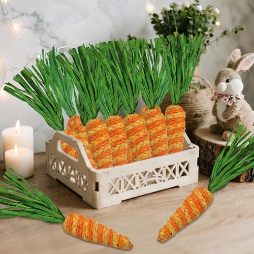 DR.DUDU Easter Decorations 12 Pcs Carrot Ornament, Sisal Jute Fabric Artificial Decor for Spring Crafts, Fireplace, Home, Kitchen Party Supplies